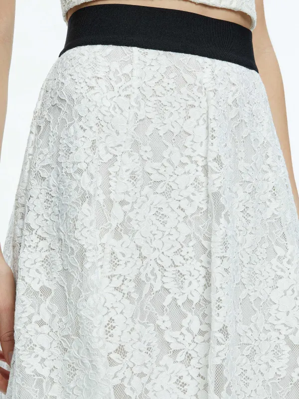 Alice and Olivia Clara Bow Strap Bustier Crop Top + Earla Lace Midi Skirt-Women Matching Sets