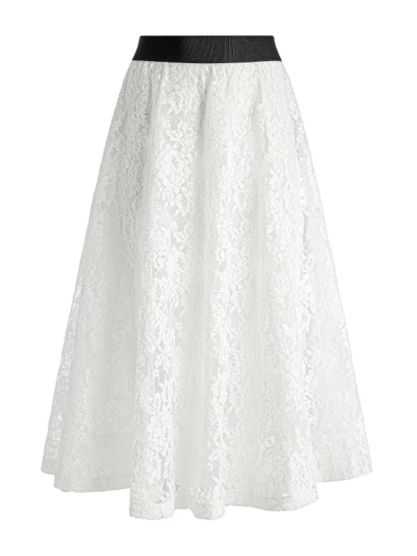 Alice and Olivia Clara Bow Strap Bustier Crop Top + Earla Lace Midi Skirt-Women Matching Sets