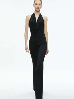Alice and Olivia Dani Halter Deep Cowl Neck Bodysuit-Women Tops