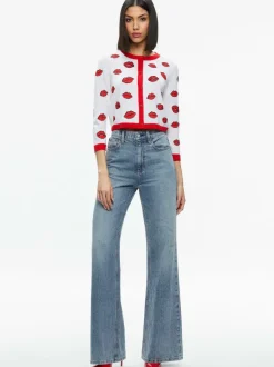 Alice and Olivia Daroda Kiss Crewneck Cropped Cardigan-Women Sweaters