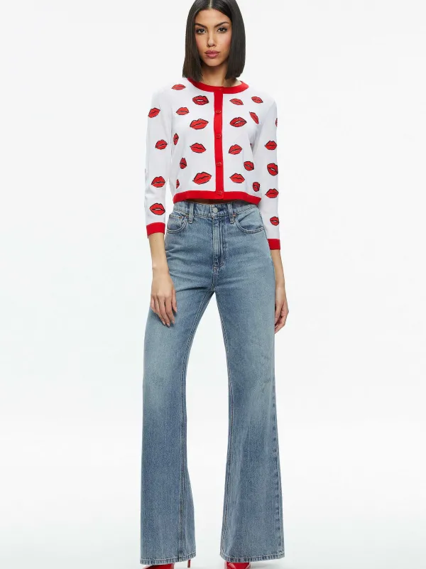 Alice and Olivia Daroda Kiss Crewneck Cropped Cardigan-Women Sweaters