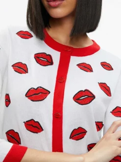 Alice and Olivia Daroda Kiss Crewneck Cropped Cardigan-Women Sweaters