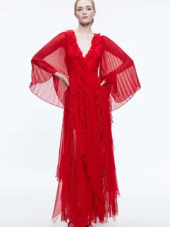 Alice and Olivia Day Sunburst Sleeve Maxi Dress-Women Dresses
