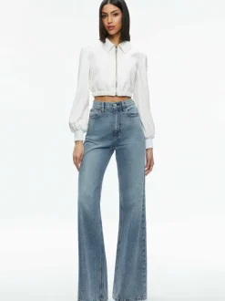 Alice and Olivia Della Cropped Vegan Leather Jacket-Women Jackets + Coats