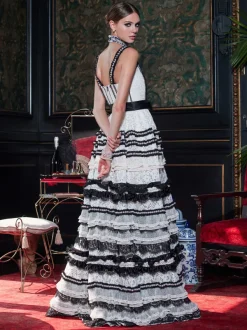 Alice and Olivia Denita Bustier Ruffle Gown-Women Dresses