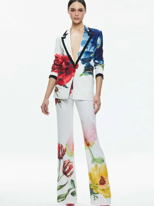 Alice and Olivia Denny Notch Collar Boyfriend Blazer + Livi Mid Rise Trouser-Women Matching Sets