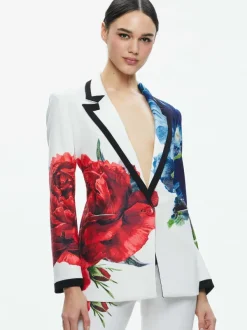Alice and Olivia Denny Notch Collar Boyfriend Blazer + Livi Mid Rise Trouser-Women Matching Sets