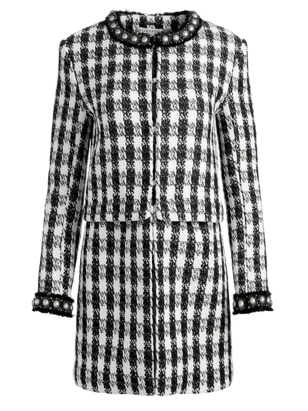 Alice and Olivia Deon Two-Fer Tweed Jacket + Mace Tweed Mini Skort-Women Matching Sets