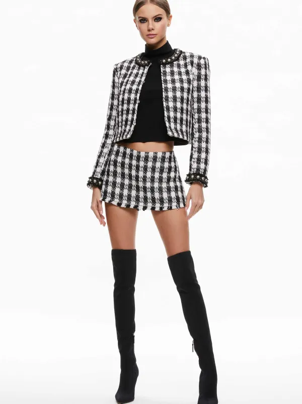 Alice and Olivia Deon Two-Fer Tweed Jacket + Mace Tweed Mini Skort-Women Matching Sets