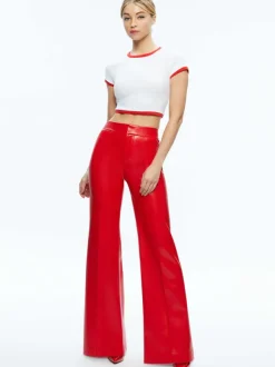 Alice and Olivia Dylan High Waisted Vegan Leather Wide Leg Pant-Women Pants