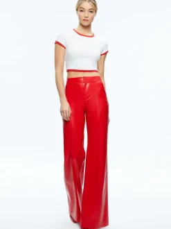 Alice and Olivia Dylan High Waisted Vegan Leather Wide Leg Pant-Women Pants