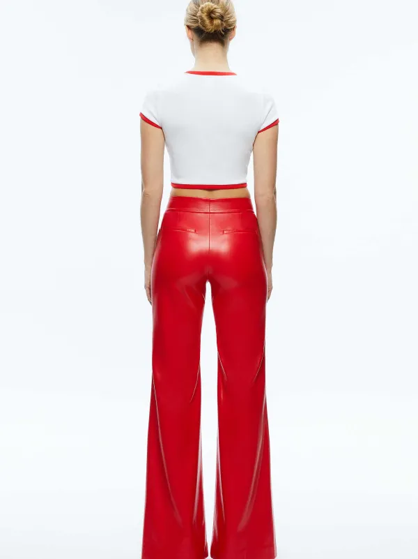 Alice and Olivia Dylan High Waisted Vegan Leather Wide Leg Pant-Women Pants