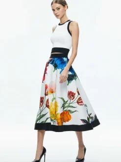 Alice and Olivia Earla High Rise Flared Midi Skirt-Women Skirts
