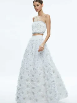 Alice and Olivia Earla High Waisted Floral Embellished Skirt-Women Skirts