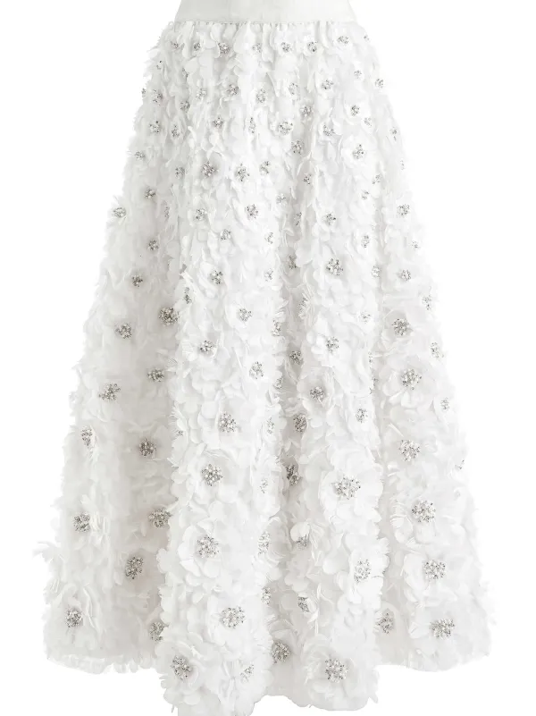 Alice and Olivia Earla High Waisted Floral Embellished Skirt-Women Skirts