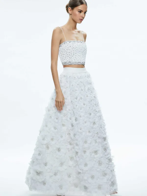 Alice and Olivia Earla High Waisted Floral Embellished Skirt-Women Skirts