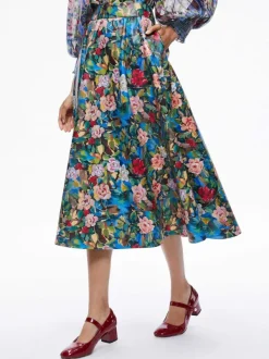 Alice and Olivia Earla Vegan Leather Flare Skirt + Ilan Smocked Sleeve Button Front Blouse-Women Matching Sets