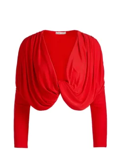 Alice and Olivia Elda Twisted Draped Cropped Top-Women Tops
