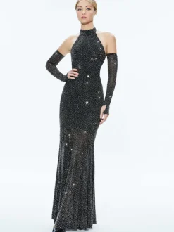 Alice and Olivia Fabiola Embellished Halter Neck Gown-Women Dresses