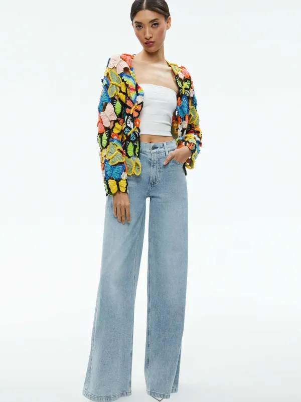 Alice and Olivia Fawn Butterfly Crochet Cardigan-Women Sweaters