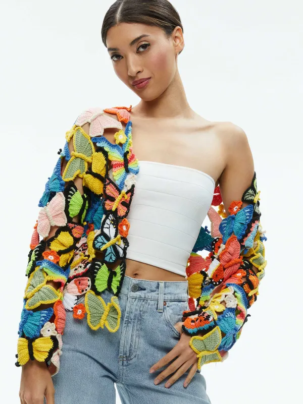 Alice and Olivia Fawn Butterfly Crochet Cardigan-Women Sweaters