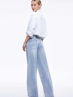 Alice and Olivia Finely Cropped Oversized Button Down Shirt-Women Tops