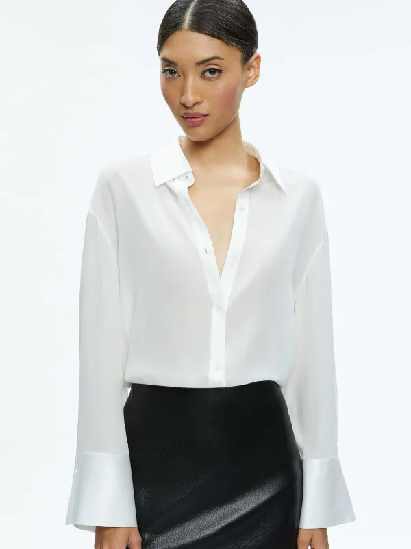 Alice and Olivia Finely Open Back Button Down-Women Tops