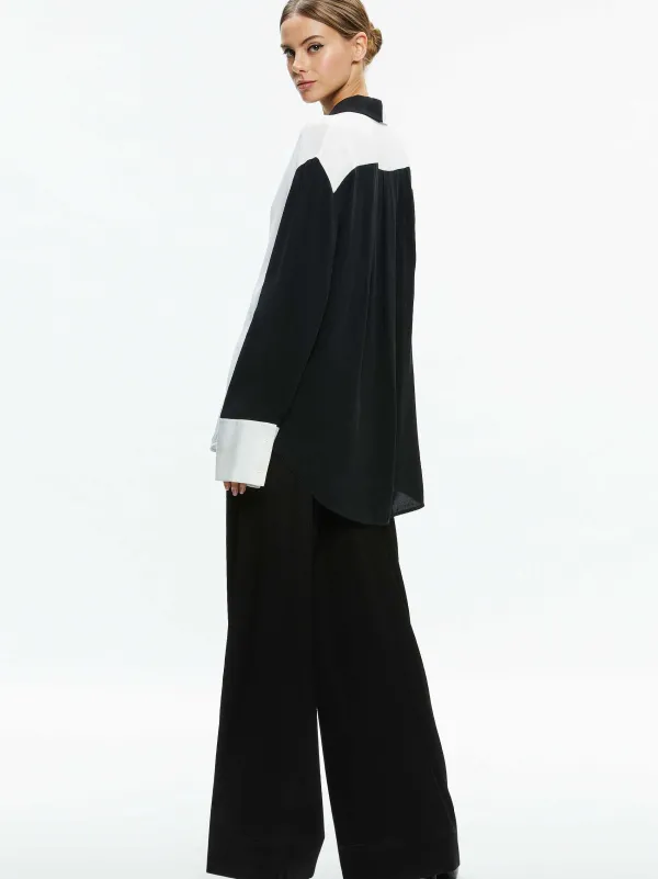 Alice and Olivia Finely Oversized Button Down Shirt-Women Tops