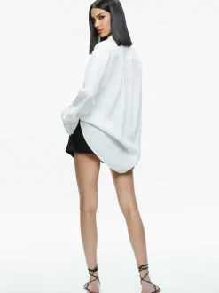 Alice and Olivia Finely Oversized Button Down Shirt-Women Tops