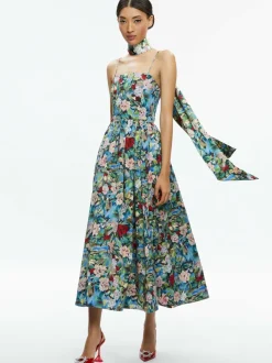 Alice and Olivia Glynis Spaghetti Strap Scarf Midi Dress-Women Dresses