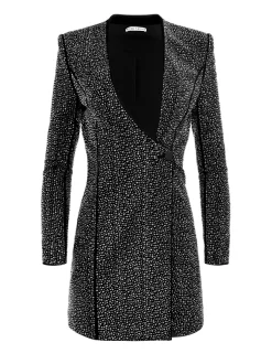 Alice and Olivia Guenda Embellished Curved Neckline Blazer Dress-Women Dresses