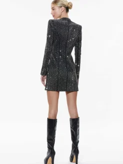 Alice and Olivia Guenda Embellished Curved Neckline Blazer Dress-Women Dresses