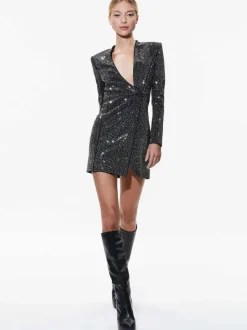 Alice and Olivia Guenda Embellished Curved Neckline Blazer Dress-Women Dresses