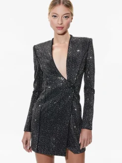 Alice and Olivia Guenda Embellished Curved Neckline Blazer Dress-Women Dresses