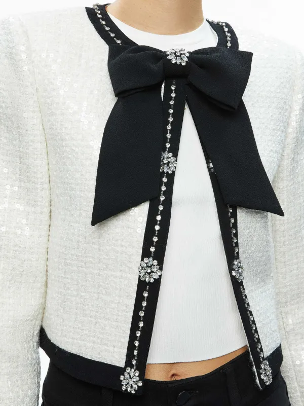 Alice and Olivia Gwyneth Embellished Cropped Bow Jacket-Women Jackets + Coats
