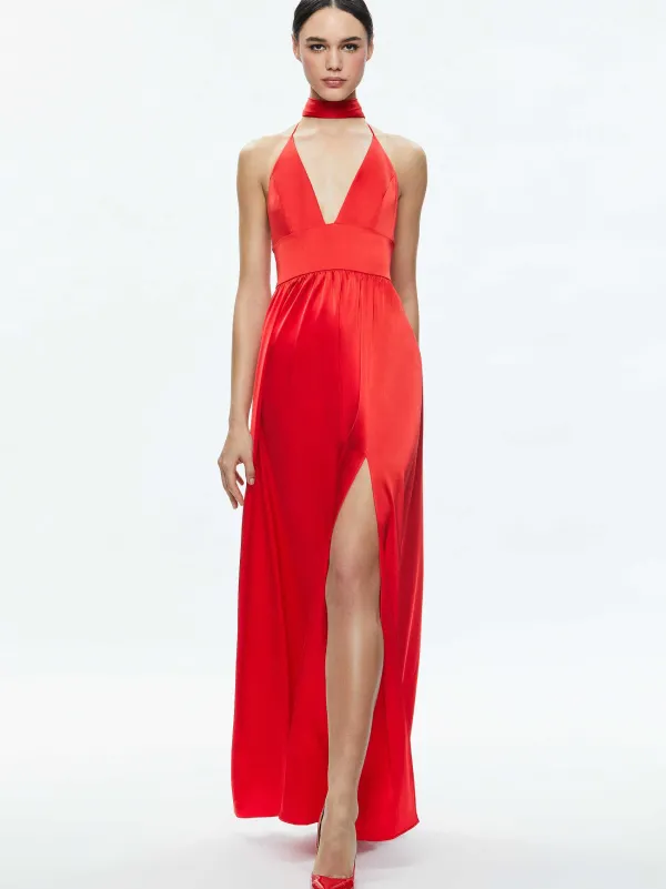 Alice and Olivia Hannah Deep V-Neck Scarf Maxi Dress-Women Dresses