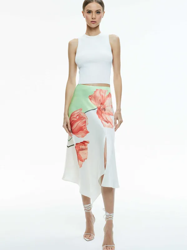 Alice and Olivia Harmony Drapey Slit Asymmetric Skirt-Women Skirts