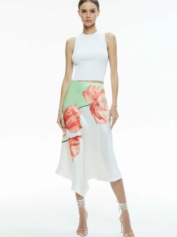 Alice and Olivia Harmony Drapey Slit Asymmetric Skirt-Women Skirts