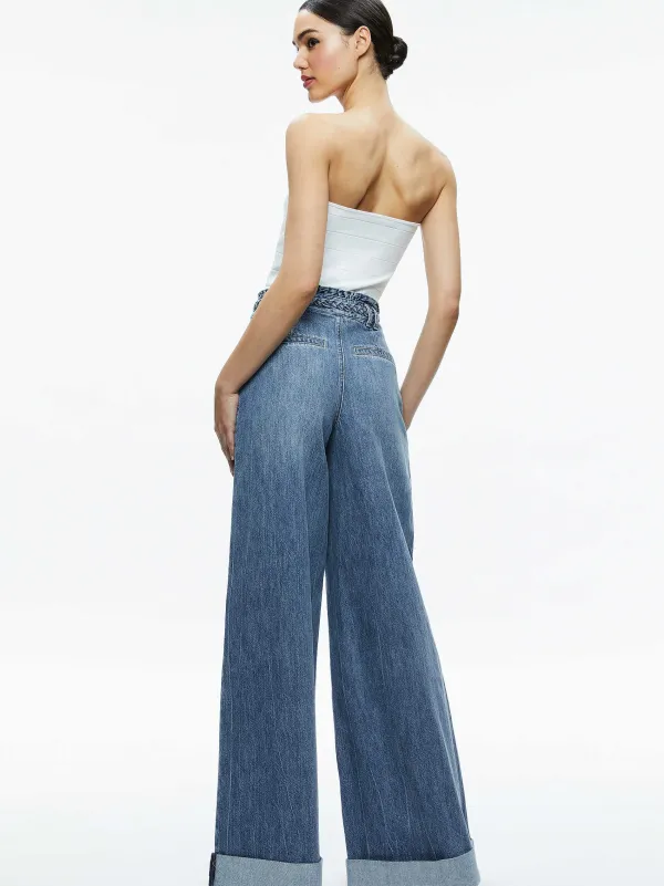 Alice and Olivia Harriet Wide Leg High Rise Paperbag Jean-Women Pants