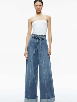 Alice and Olivia Harriet Wide Leg High Rise Paperbag Jean-Women Pants