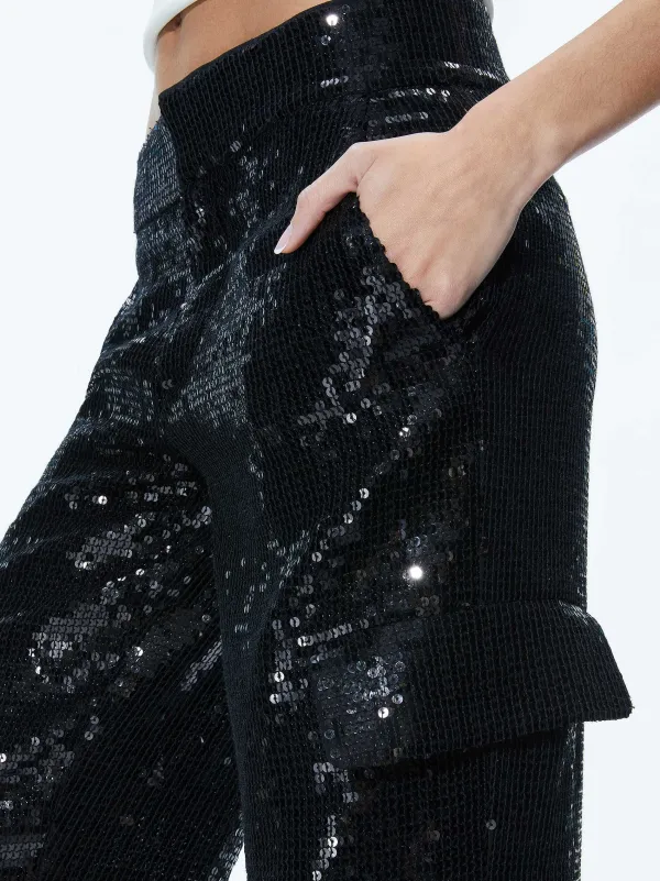 Alice and Olivia Hayes Sequin Cargo Pant-Women Pants