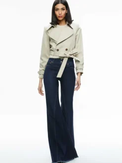 Alice and Olivia Hayley Cropped Trench Coat With Belt-Women Jackets + Coats