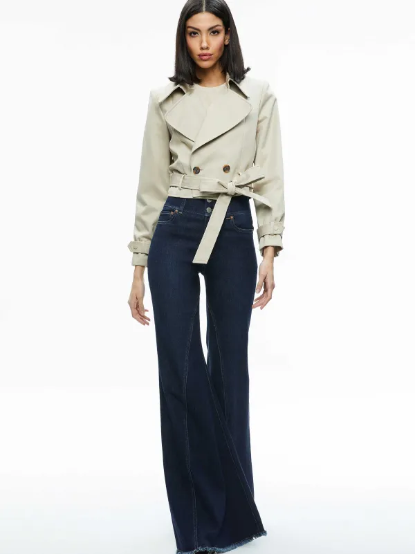 Alice and Olivia Hayley Cropped Trench Coat With Belt-Women Jackets + Coats