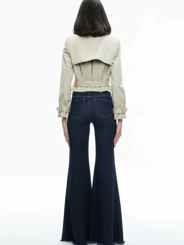 Alice and Olivia Hayley Cropped Trench Coat With Belt-Women Jackets + Coats