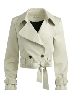 Alice and Olivia Hayley Cropped Trench Coat With Belt-Women Jackets + Coats