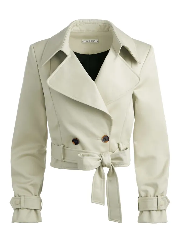 Alice and Olivia Hayley Cropped Trench Coat With Belt-Women Jackets + Coats