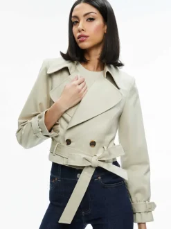 Alice and Olivia Hayley Cropped Trench Coat With Belt-Women Jackets + Coats