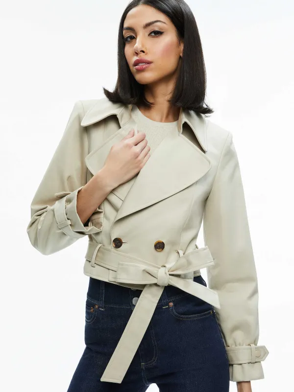 Alice and Olivia Hayley Cropped Trench Coat With Belt-Women Jackets + Coats