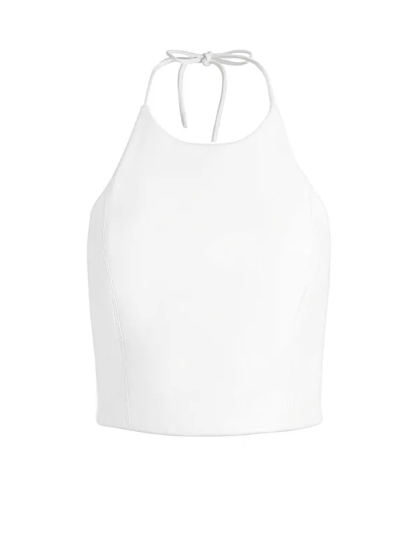 Alice and Olivia Jaymee Vegan Leather Cropped Halter Top-Women Tops