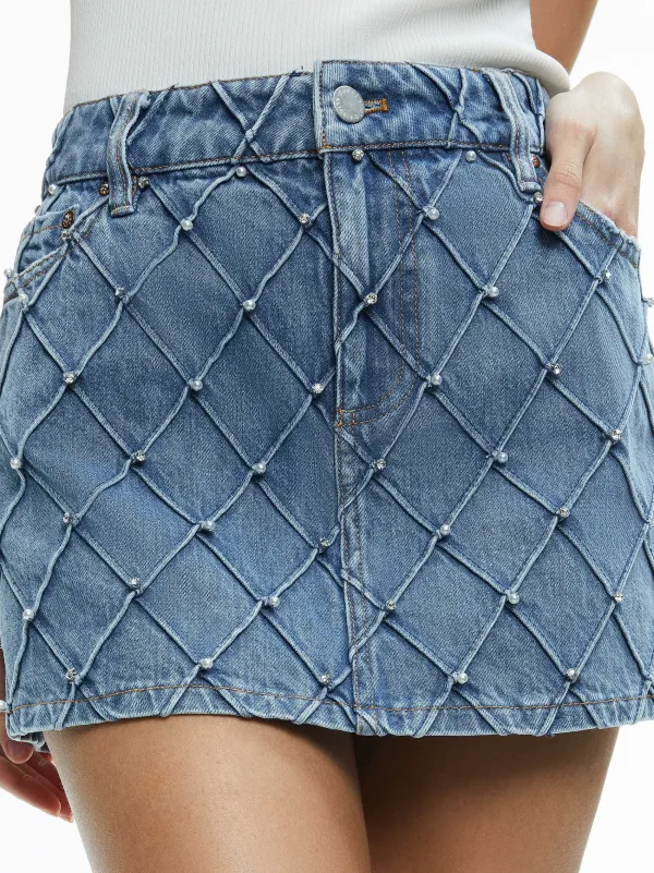 Alice and Olivia Joss High Rise Quilted Embellished Mini Skirt-Women Skirts